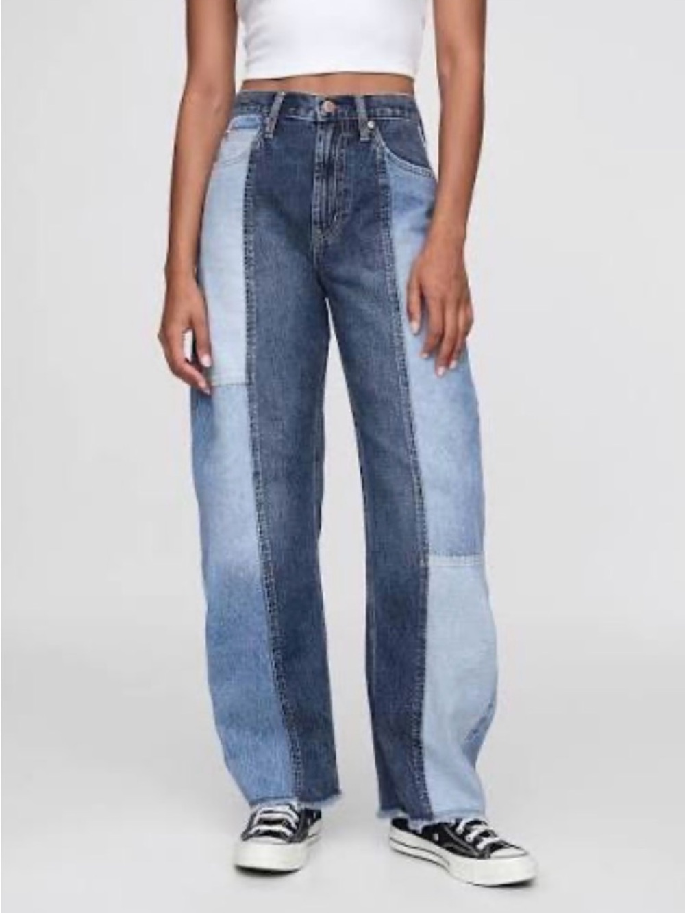 PACSUN Patchwork Two-Tone Blue Wide-Leg Jeans - Women